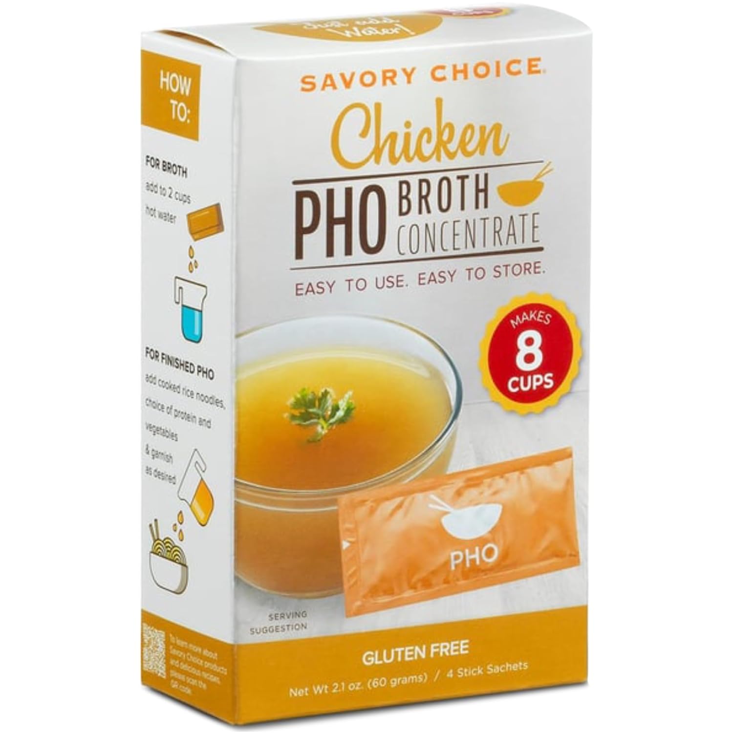 710Bk-7c0cL._SL1500_.jpg PHO Chicken Broth Concentrate, 4 Packets (15g) per Box - Gluten-Free, Diary-Free | SAVORY CHOICE - Image 1