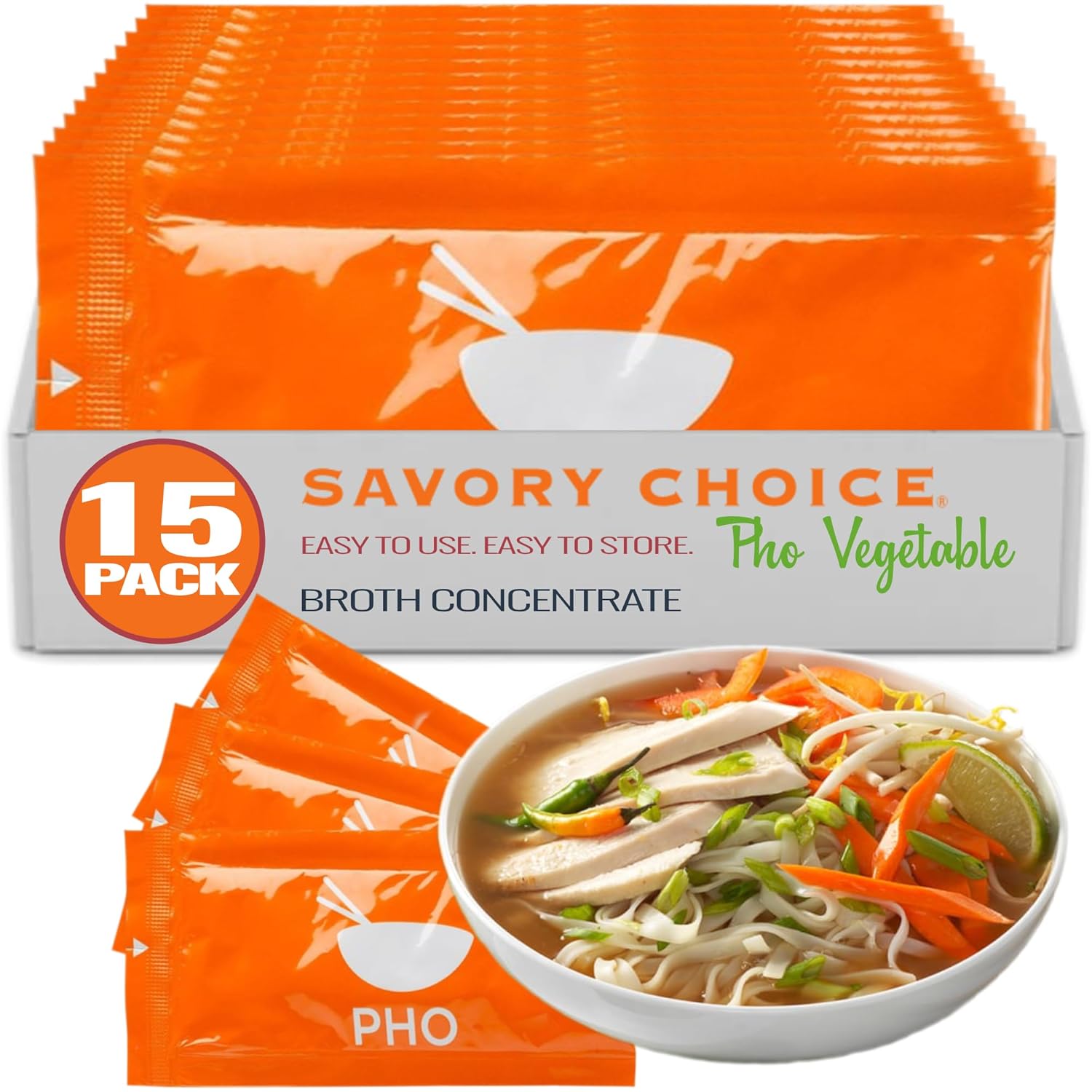 719KDdSjKIL._SL1500_.jpg Pho Liquid Vegetable Broth Concentrate, Packets (15g) - Vegan, Vegetarian, Gluten-Free, Diary-Free | SAVORY CHOICE - Image 1